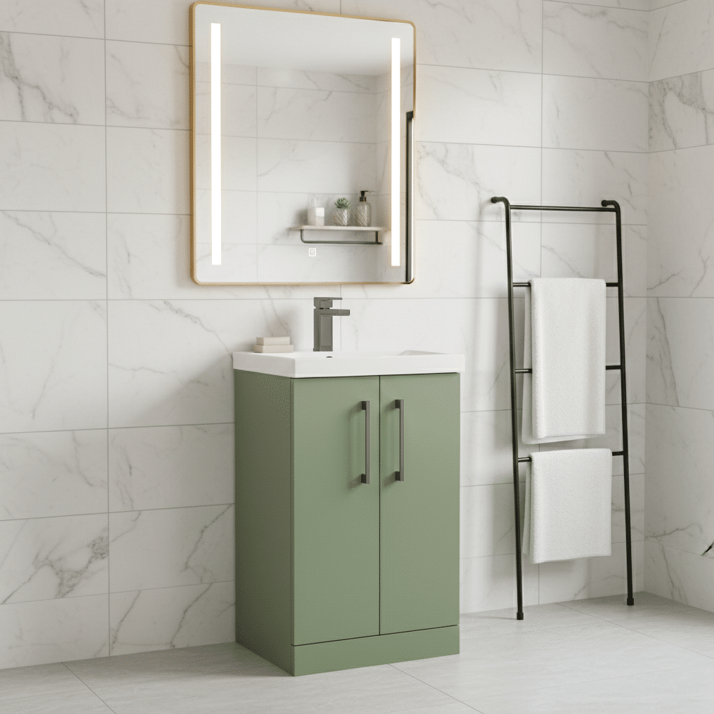 [BALARN801AH716] Bramshall Floor Standing 2 Door Vanity Basin Unit with Mid-Edge Basin, 500mm, Choice of Colour and Handle Finish - Lifestyle 2