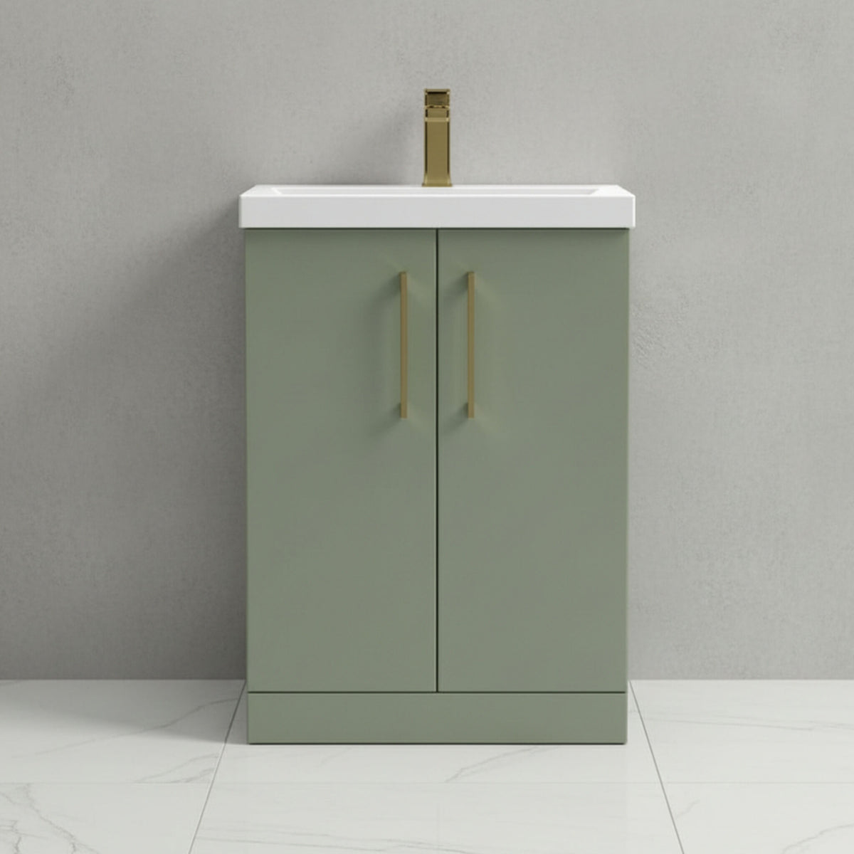 [BALARN803AH017] Bramshall Floor Standing 2 Door Vanity Basin Unit with Mid-Edge Basin, 600mm, Choice of Colour and Handle Finish - Studio Shot