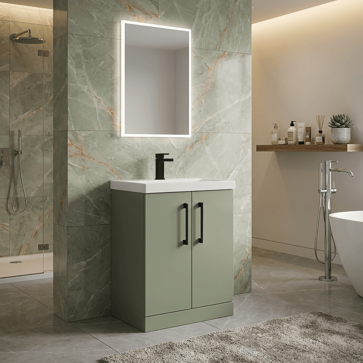 [BALARN803AH018] Bramshall Floor Standing 2 Door Vanity Basin Unit with Mid-Edge Basin, 600mm, Choice of Colour and Handle Finish - Lifestyle 2