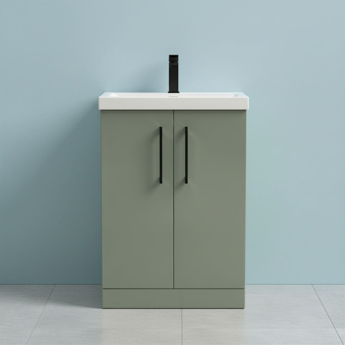 [BALARN803AH018] Bramshall Floor Standing 2 Door Vanity Basin Unit with Mid-Edge Basin, 600mm, Choice of Colour and Handle Finish - Studio Shot