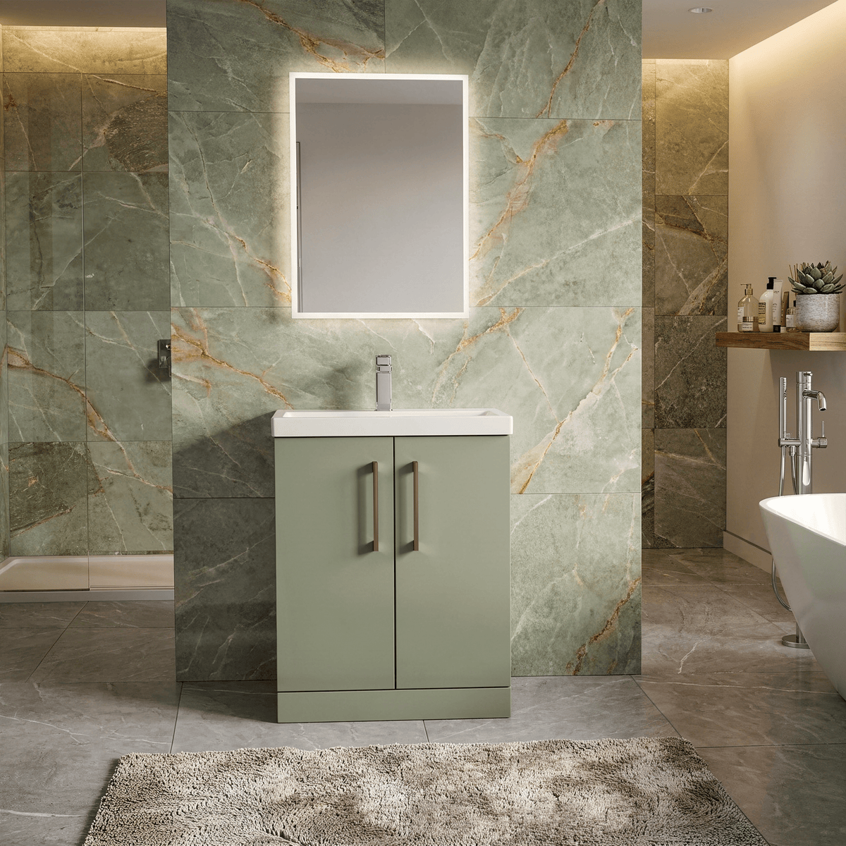 [BALARN803AH019] Bramshall Floor Standing 2 Door Vanity Basin Unit with Mid-Edge Basin, 600mm, Choice of Colour and Handle Finish - Lifestyle 1
