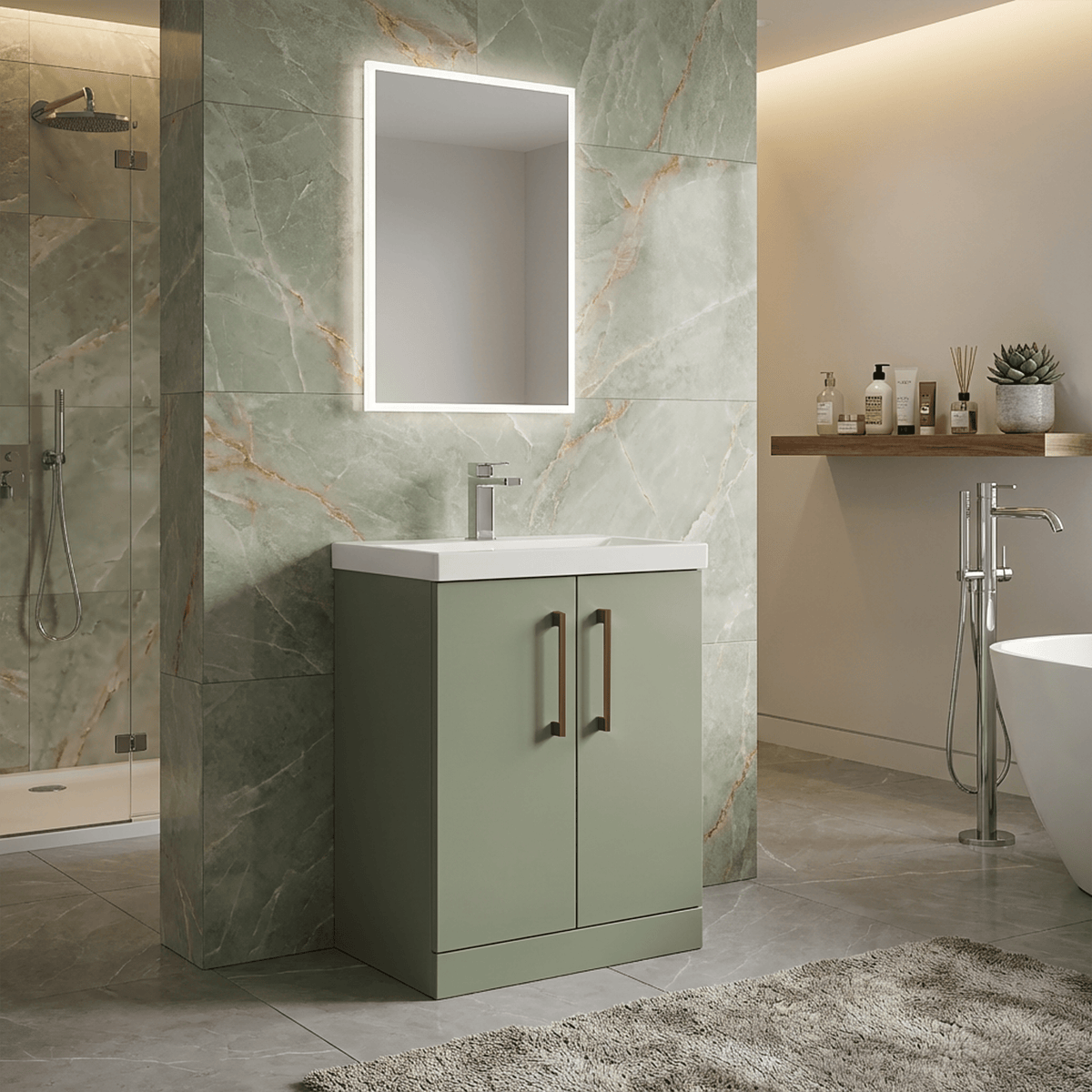 [BALARN803AH019] Bramshall Floor Standing 2 Door Vanity Basin Unit with Mid-Edge Basin, 600mm, Choice of Colour and Handle Finish - Lifestyle 2