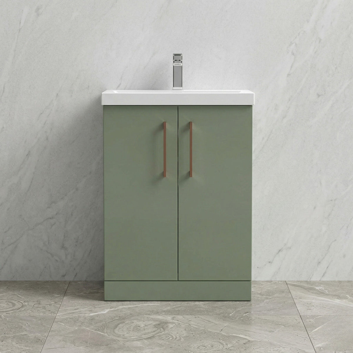 [BALARN803AH019] Bramshall Floor Standing 2 Door Vanity Basin Unit with Mid-Edge Basin, 600mm, Choice of Colour and Handle Finish - Studio Shot