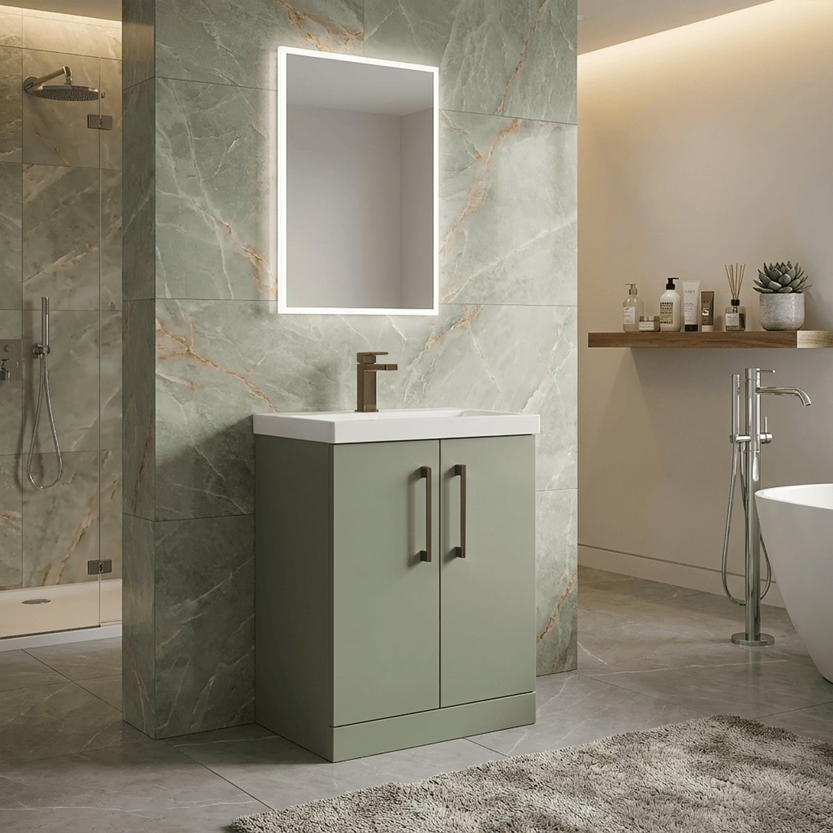 [BALARN803AH1516] Bramshall Floor Standing 2 Door Vanity Basin Unit with Mid-Edge Basin, 600mm, Choice of Colour and Handle Finish - Lifestyle 2
