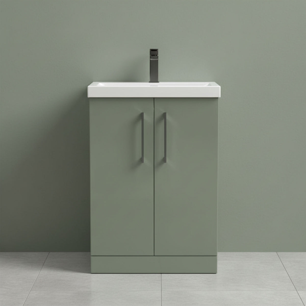 [BALARN803AH716] Bramshall Floor Standing 2 Door Vanity Basin Unit with Mid-Edge Basin, 600mm, Choice of Colour and Handle Finish - Studio Shot