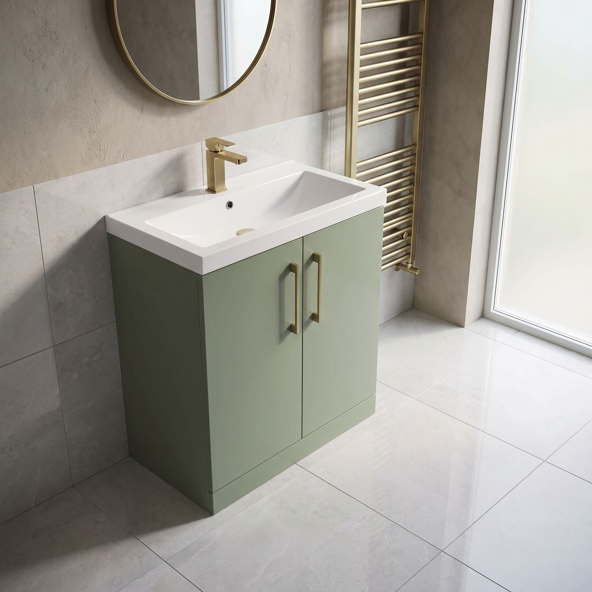 [BALARN805AH017] Bramshall Floor Standing 2 Door Vanity Basin Unit with Mid-Edge Basin, 800mm, Choice of Colour and Handle Finish - Lifestyle 2