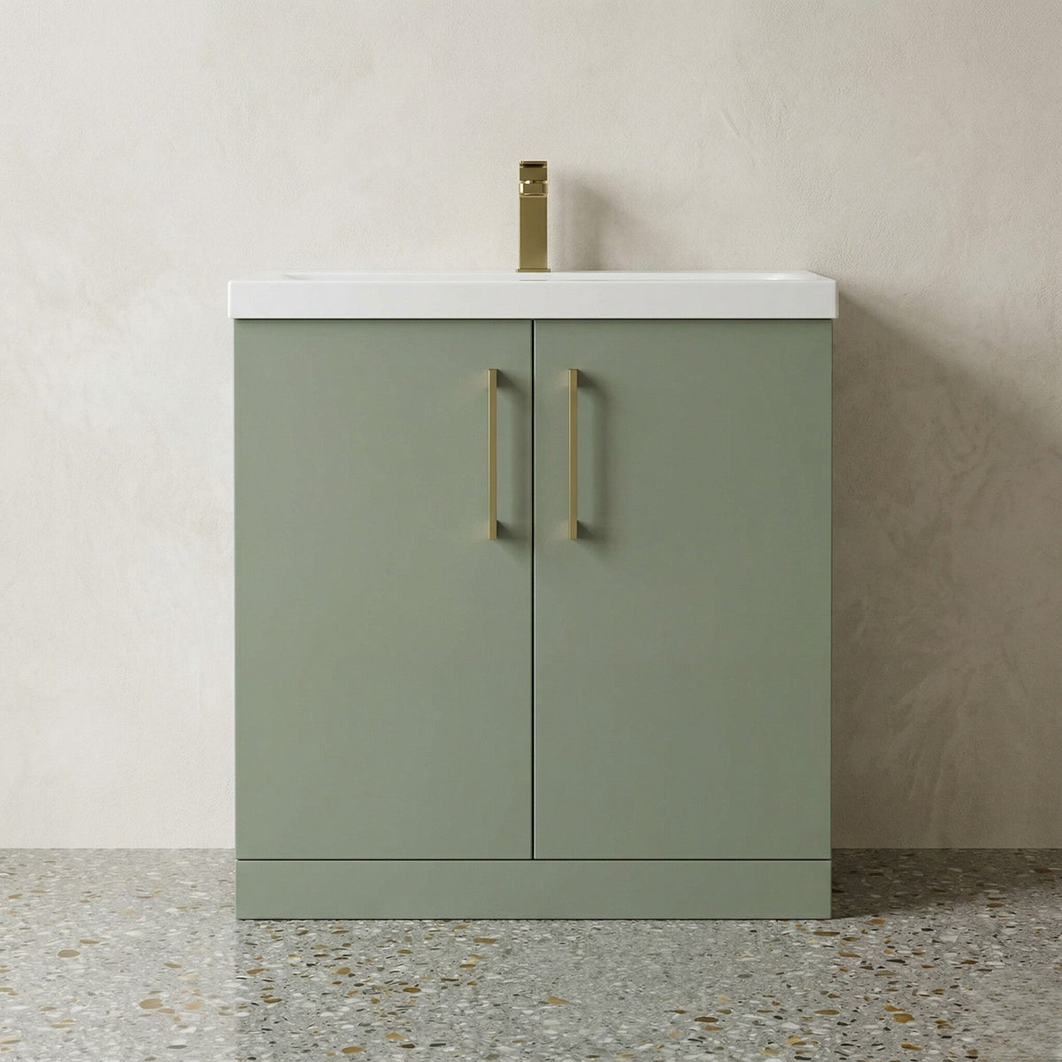 [BALARN805AH017] Bramshall Floor Standing 2 Door Vanity Basin Unit with Mid-Edge Basin, 800mm, Choice of Colour and Handle Finish - Studio Shot