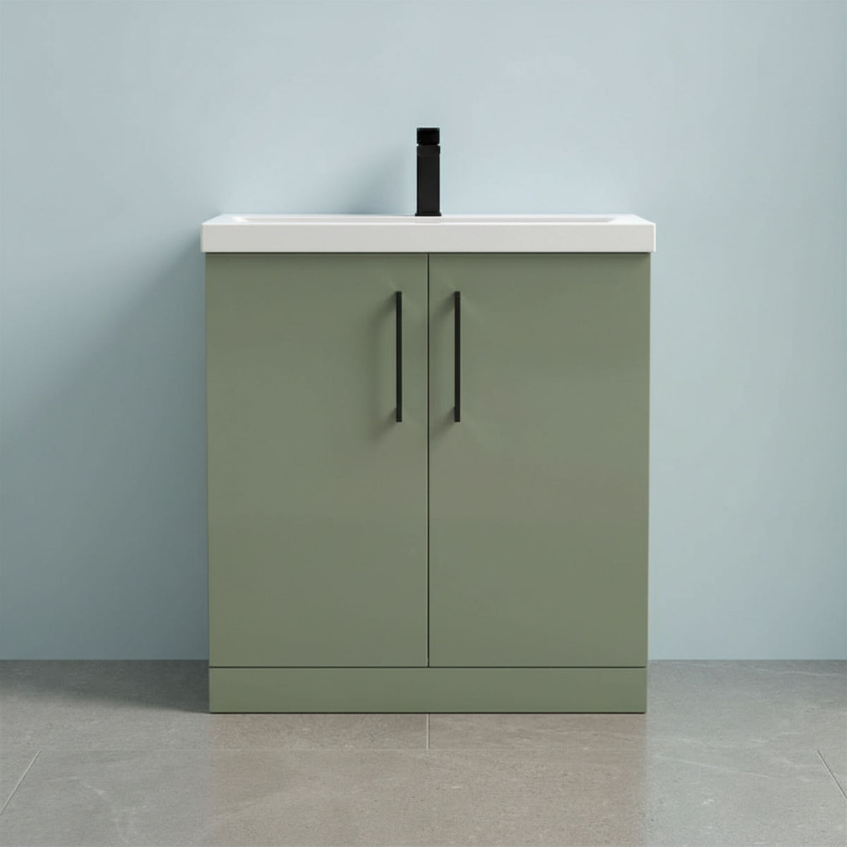 [BALARN805AH018] Bramshall Floor Standing 2 Door Vanity Basin Unit with Mid-Edge Basin, 800mm, Choice of Colour and Handle Finish - Studio Shot