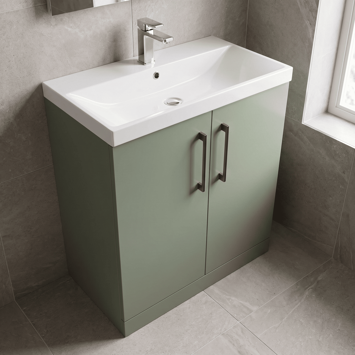 [BALARN805AH019] Bramshall Floor Standing 2 Door Vanity Basin Unit with Mid-Edge Basin, 800mm, Choice of Colour and Handle Finish - Lifestyle 2