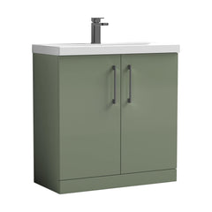 [BALARN805AH716] Balterley Level Contemporary Bathroom Floor Standing 2-Door Vanity Unit & Mid-Edge Basin, Satin Green, 800mm - Cutout