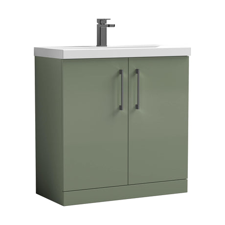 [BALARN805AH716] Balterley Level Contemporary Bathroom Floor Standing 2-Door Vanity Unit & Mid-Edge Basin, Satin Green, 800mm - Cutout