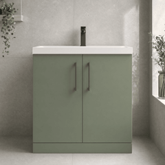 [BALARN805AH716] Balterley Level Contemporary Bathroom Floor Standing 2-Door Vanity Unit & Mid-Edge Basin, Satin Green, 800mm - Lifestyle 1
