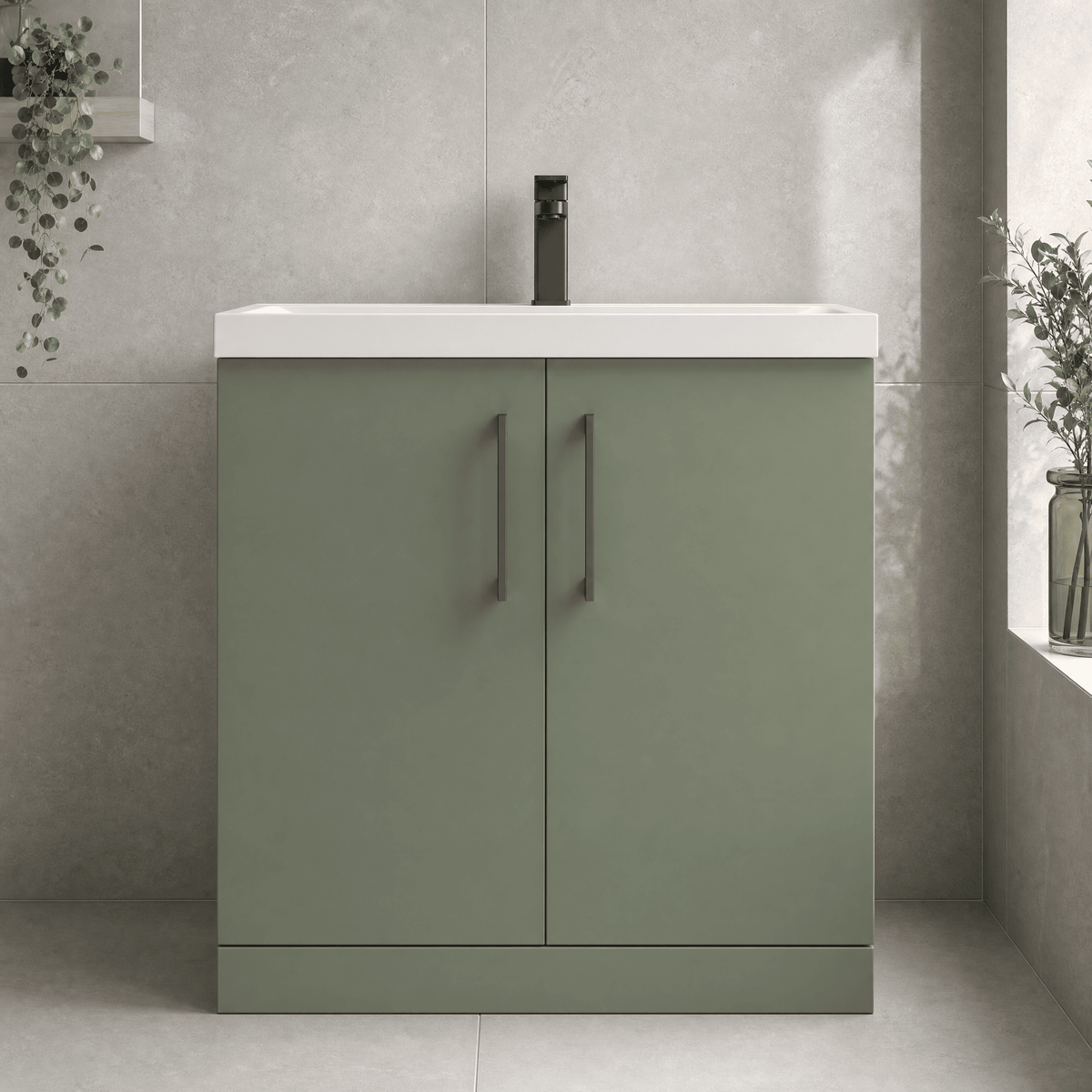 [BALARN805AH716] Bramshall Floor Standing 2 Door Vanity Basin Unit with Mid-Edge Basin, 800mm, Choice of Colour and Handle Finish - Lifestyle 1