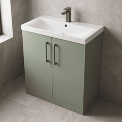 [BALARN805AH716] Balterley Level Contemporary Bathroom Floor Standing 2-Door Vanity Unit & Mid-Edge Basin, Satin Green, 800mm - Lifestyle 2