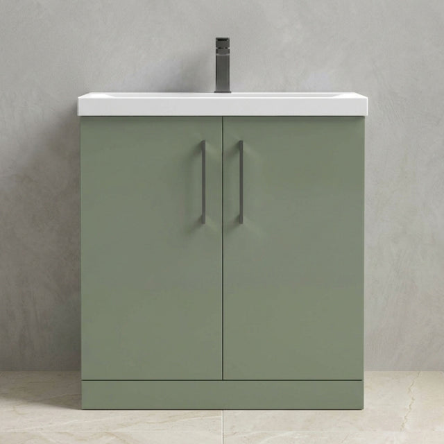 [BALARN805AH716] Balterley Level Contemporary Bathroom Floor Standing 2-Door Vanity Unit & Mid-Edge Basin, Satin Green, 800mm - Silo