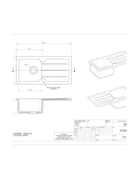 [BALCT11TC865] Compact Countertop Sink Sgl Bowl 865x435 - Technical Drawing