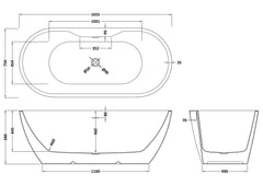 Round Freestanding Boat Bath, White, Choice of Size