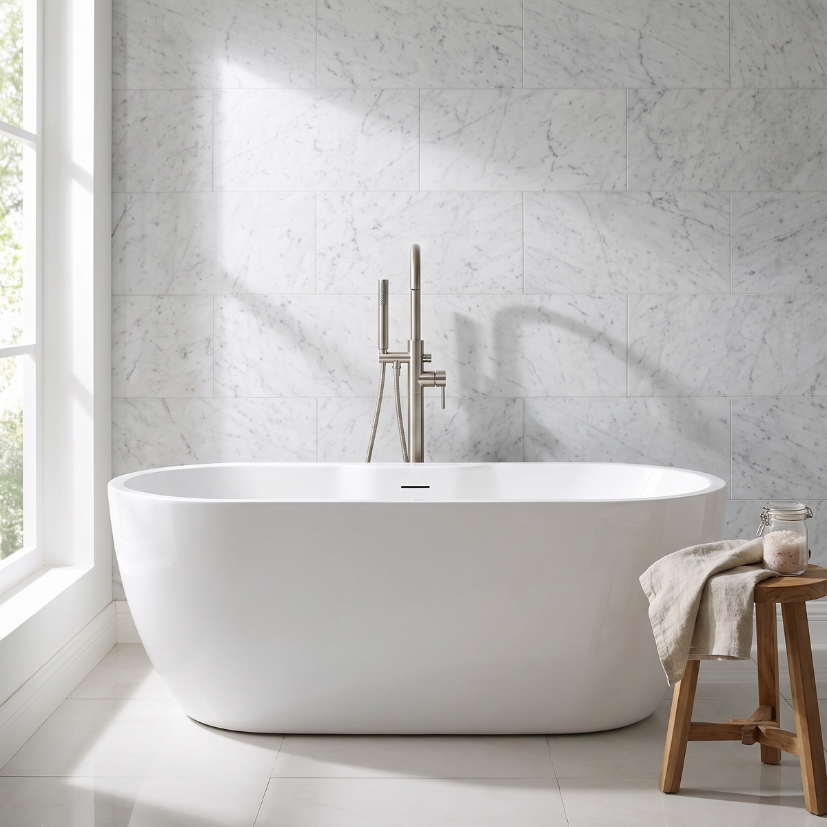 Round Freestanding Boat Bath, White, Choice of Size