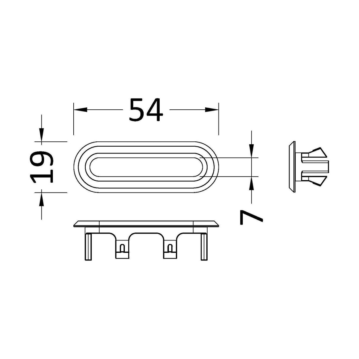 [BAOF01U] Ceramic Accessories Traditional Oval Overflow Cover - 50mm x 26mm - Chrome - Technical Drawing