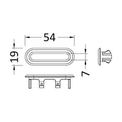 [BAOF01U] Ceramic Accessories Traditional Oval Overflow Cover - 50mm x 26mm - Chrome - Technical Drawing