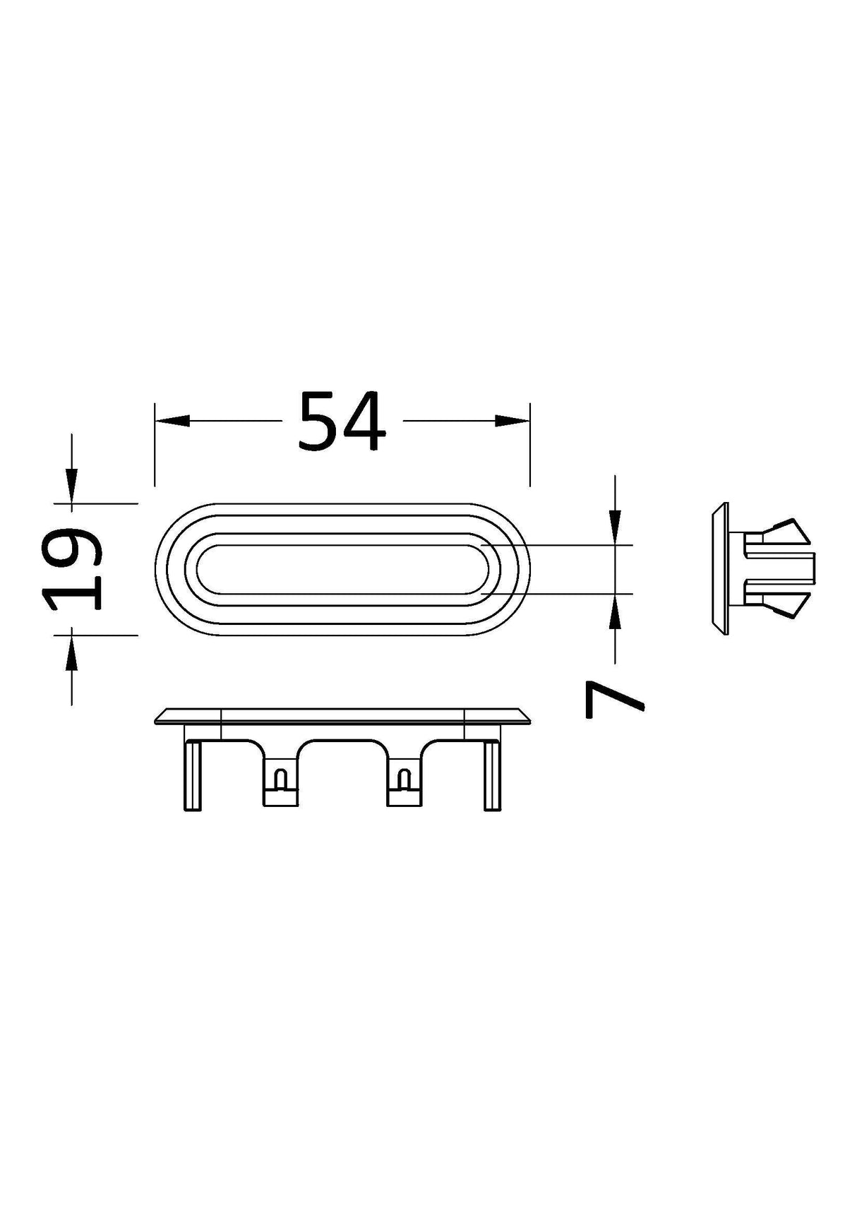 [BAOF15U] Swynnerton Traditional Oval Overflow Cover, 50mm x 26mm - Choice of Colour - Technical Drawing