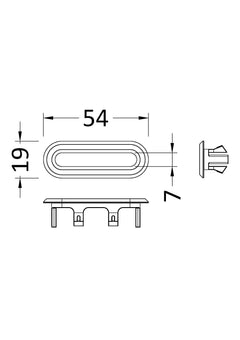 [BAOF15U] Swynnerton Traditional Oval Overflow Cover, 50mm x 26mm - Choice of Colour - Technical Drawing