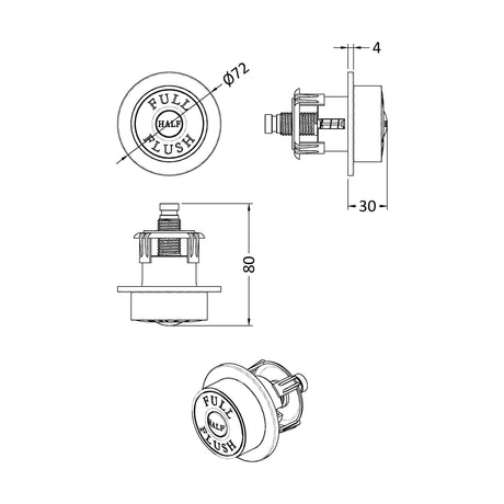 Traditional Dual Flush Push Button - 72mm - Matt Black