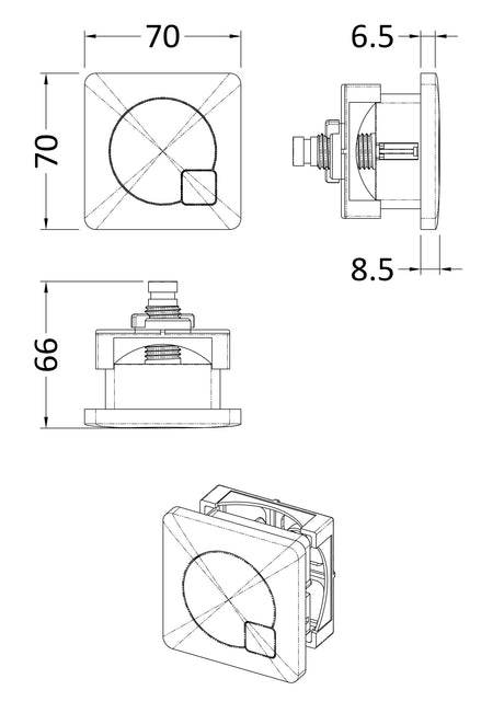 [BAPBM01] Square Dual Flush Push Button, Choice of Colour - Line Drawing