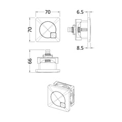 [BAPBM07] Square Dual Flush Push Button - 70mm - Brushed Pewter- Balterley - Technical Drawing