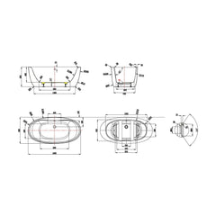 [BAS001S] Balterley 1600mm Freestanding Bath - Technical Drawing