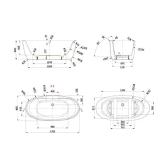 [BAS002S] Balterley 1700mm Freestanding Bath - Technical Drawing