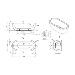 [BAS019S] Balterley 1690mm Freestanding Bath With Waste - Technical Drawing