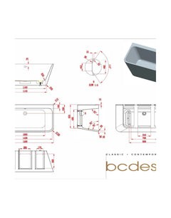 [BAS023S] Balterley 1500mm Back To Wall Bath With Waste - Technical Drawing