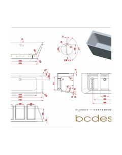 [BAS025S] 1700mm Back To Wall Bath With Waste - Technical Drawing