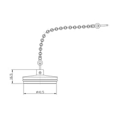 [BASB315] Balterley Bath Plug with Ball Chain, Durable 17mm x 42mm Design - Polished Chrome Finish - Technical Drawing
