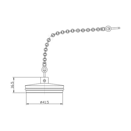 [BASB315] Balterley Bath Plug with Ball Chain, Durable 17mm x 42mm Design - Polished Chrome Finish - Technical Drawing