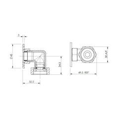 [BASE001] Back To Wall Shower Elbow - Technical Drawing