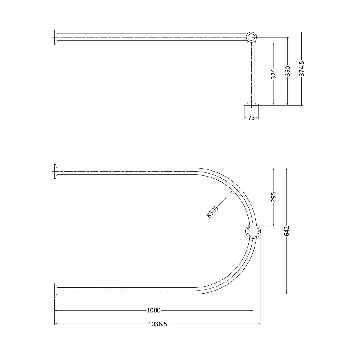 [BASR009] 1032mm Oval Shower Ring - Technical Drawing