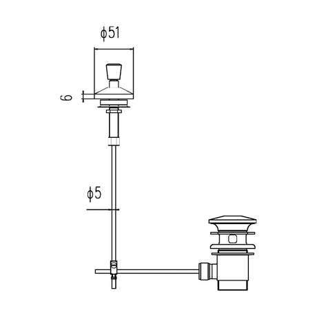 [BASW07] Balterley Round Basin Pop Up Waste, Unslotted Design, Push Button Operation, High Quality Brass Construction, 83mm x 85mm - Chrome - Technical Drawing