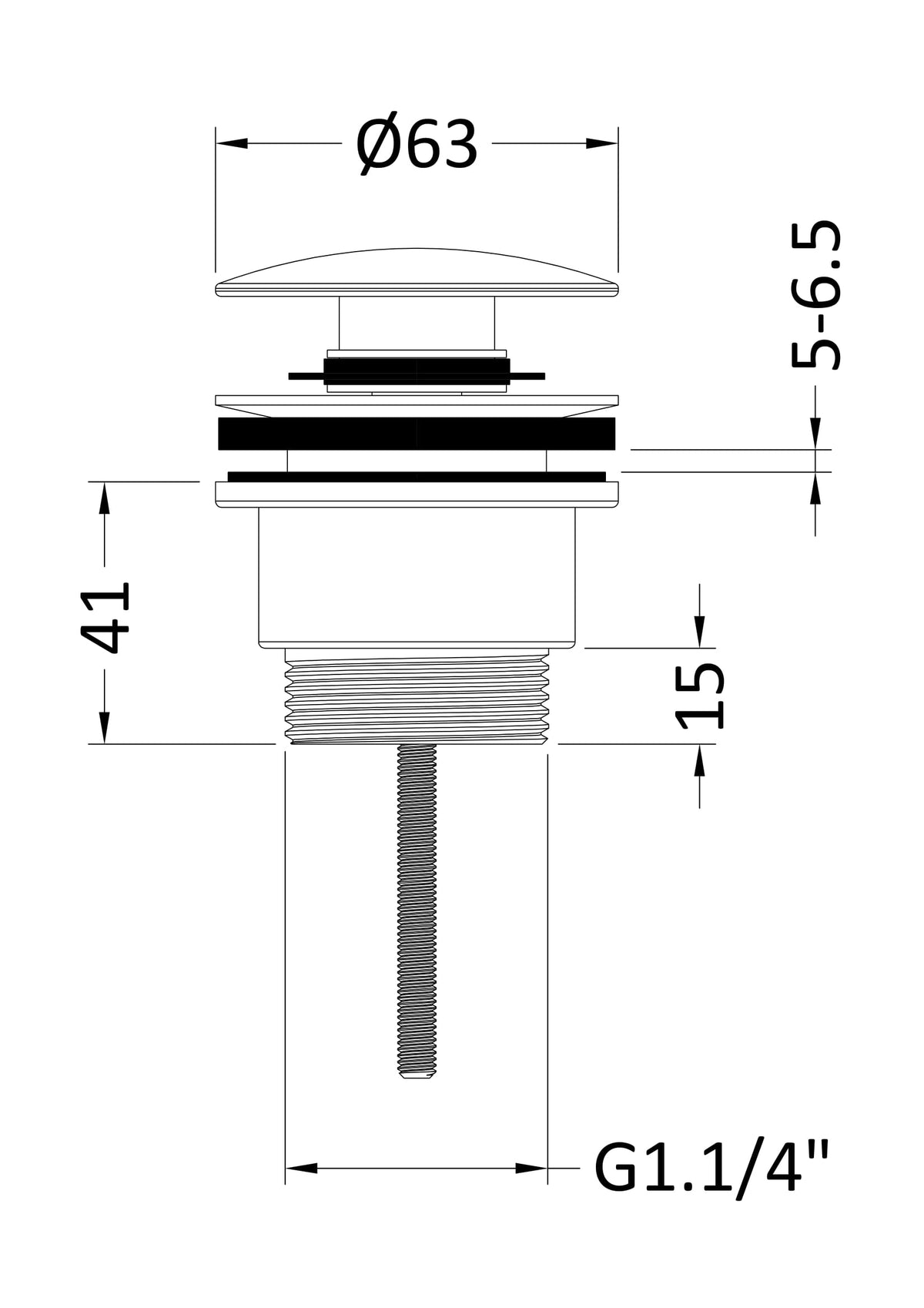 [BASW1510] Contemporary Universal Round Push Button Basin Waste, Slotted & Unslotted - Choice of Finish - Technical Drawing