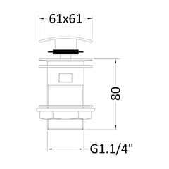 [BASW307] Square Slotted Push Button Basin Waste - Chrome - Technical Drawing