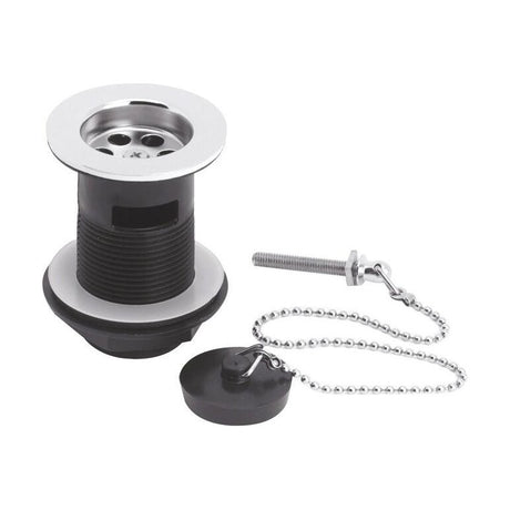 [BASW308] Balterley Basin Waste with Poly Plug & Chain, Slotted Round Design, Durable Build, 61mm x 81mm - Chrome/Black - Cutout