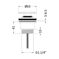 [BASW310] Contemporary Universal Round Push Button Basin Waste, Slotted & Unslotted - Choice of Finish - Technical Drawing