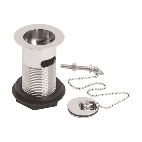 [BASW314] Balterley Basin Waste with Brass Plug & Chain, Slotted Round Design, Durable Build, 60mm x 88mm - Chrome - Cutout