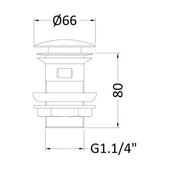 [BASWK03] Round Push Button Basin Waste Slotted - Chrome - Technical Drawing