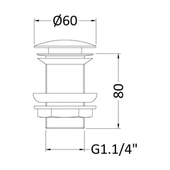 [BASWK04] Round Push Button Basin Waste Unslotted - Chrome - Technical Drawing