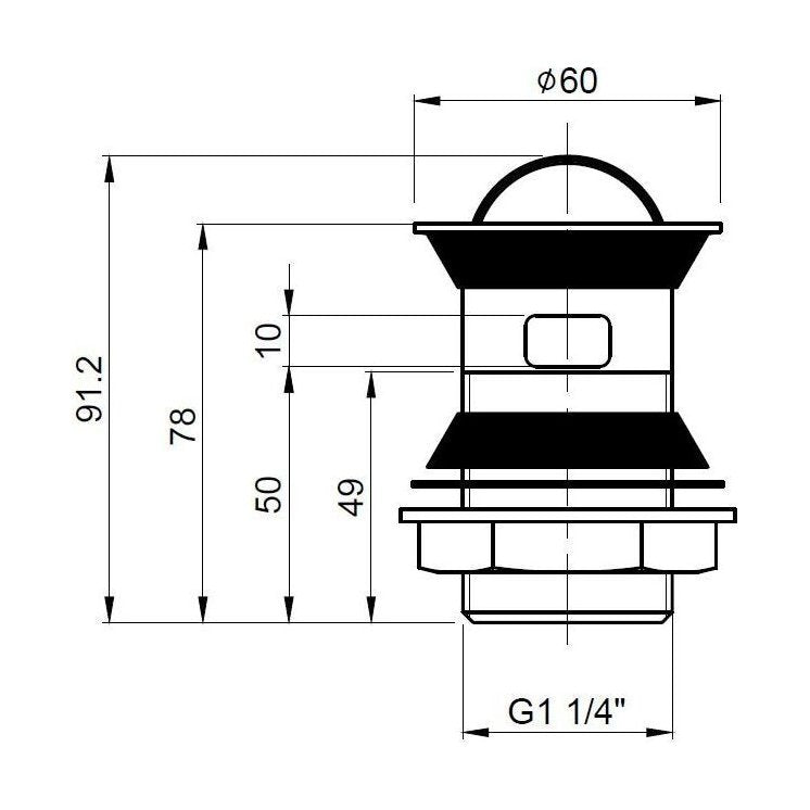 [BASWR08] Round Stainless Steel Flip Top Basin Waste - Chrome - Technical Drawing