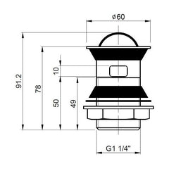 [BASWR08] Round Stainless Steel Flip Top Basin Waste - Chrome - Technical Drawing