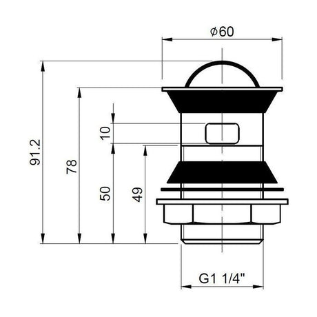 [BASWR08] Round Stainless Steel Flip Top Basin Waste - Chrome - Technical Drawing