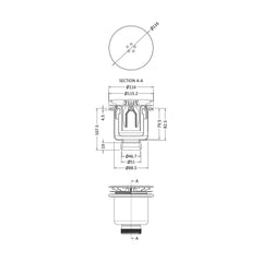 [BATW002B] Straight Shower Tray Waste Bottom Outlet, Choice of Colour - Technical Drawing